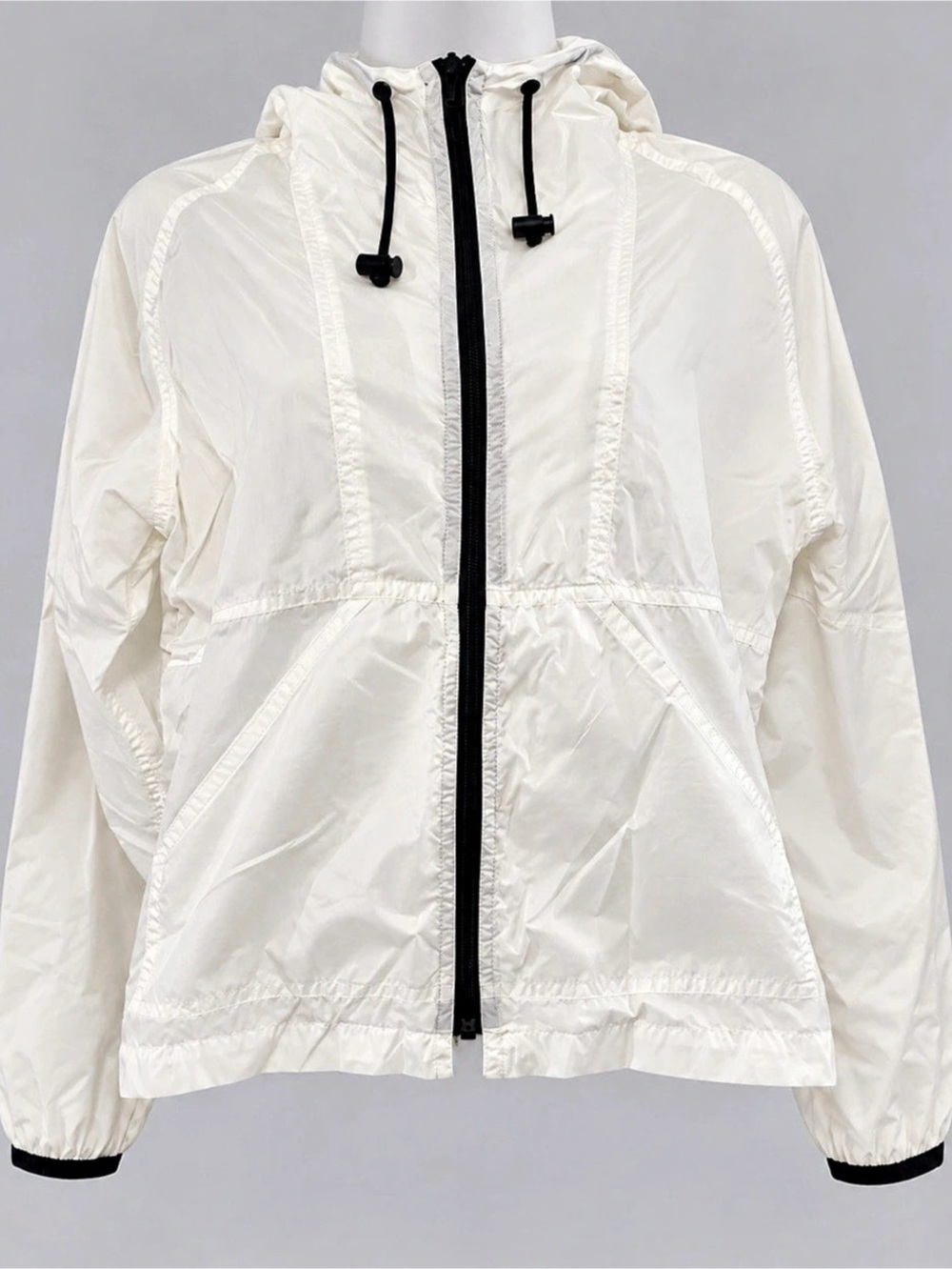 GAP White Nylon Hooded Windbreaker Jacket Black Trim Size Small